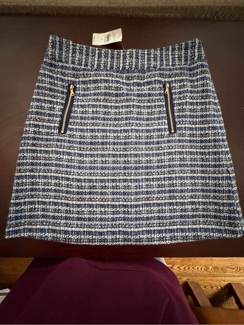 Loft Tweed mini skirt, navy, black, white, size 2, NWT - Picture 2 of 10